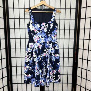 Lauren Ralph Lauren Dress Size 4 Blue Watercolor Floral Empire Waist Pleated